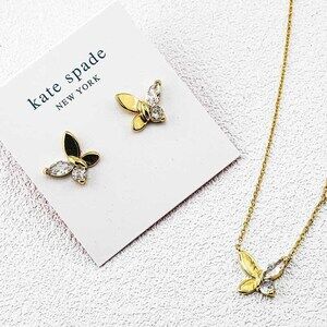 kate spade Gold Butterfly Necklace and Stud Earrings Set